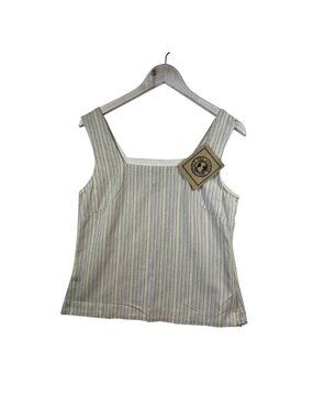 The Earth‎ Collection Womens Silk Cotton Striped Tank Top Square Neck Beige M